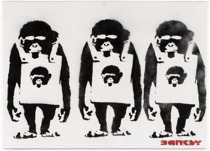 Banksy Monkeys with monkey sign